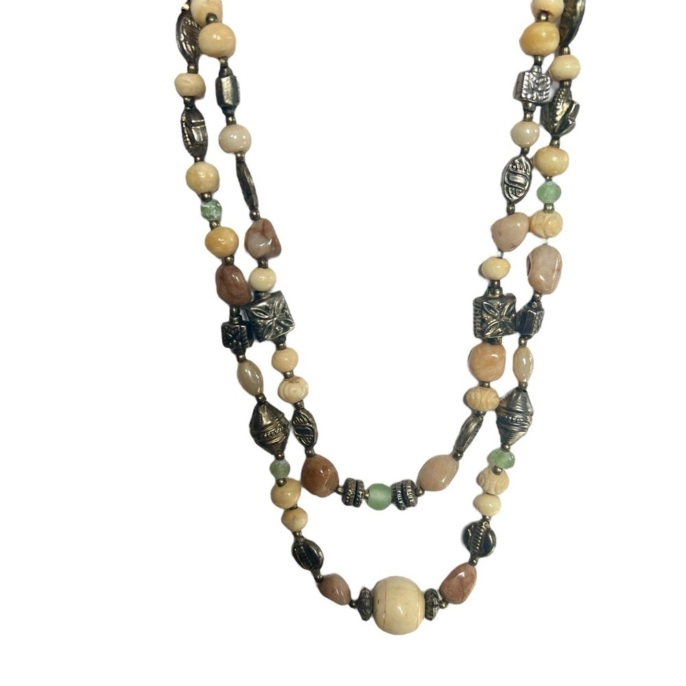Vintage Double Strand Chunky Beaded Necklace Earthy Ethnic Boho Tribal